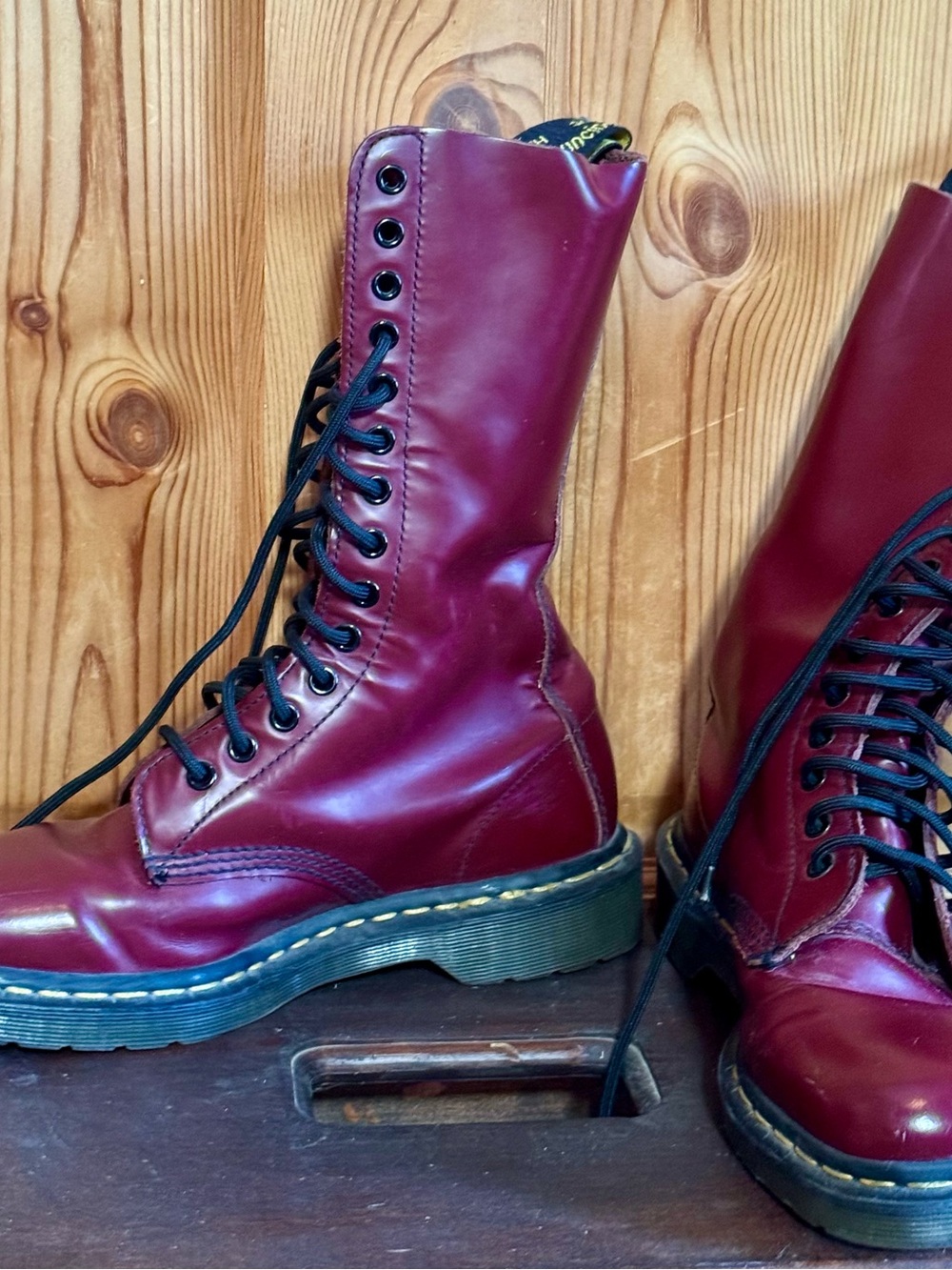 Dr. Martens Women's Oxblood Red Lace-Up Leather Boots, Vintage Y2K